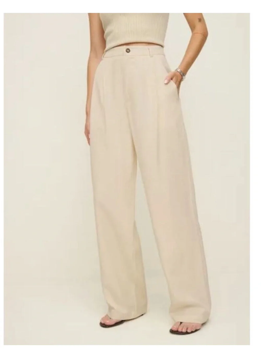 Reformation Mason High-Rise Wide-Leg Pants in Cream oatmeal size 4